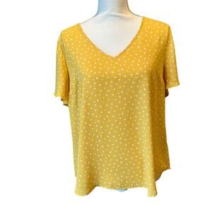 Lush Size Medium Polka Dot Blouse Mustard Yellow Golden Yellow and white